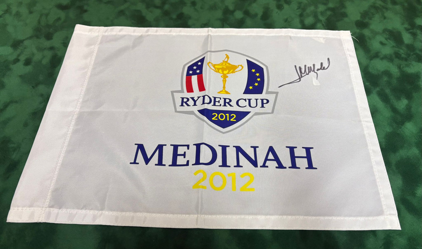 José María Olazábal Captain Signed 2012 Ryder Cup at Medinah Golf Flag + Dealer COA