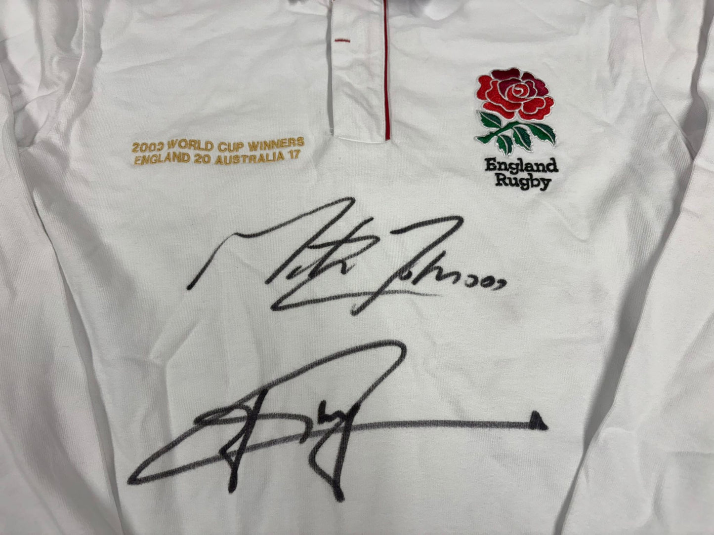 2003 Rugby World Cup England Winners Shirt Signed by Martin Johnson & Jonny Wilkinson + COA