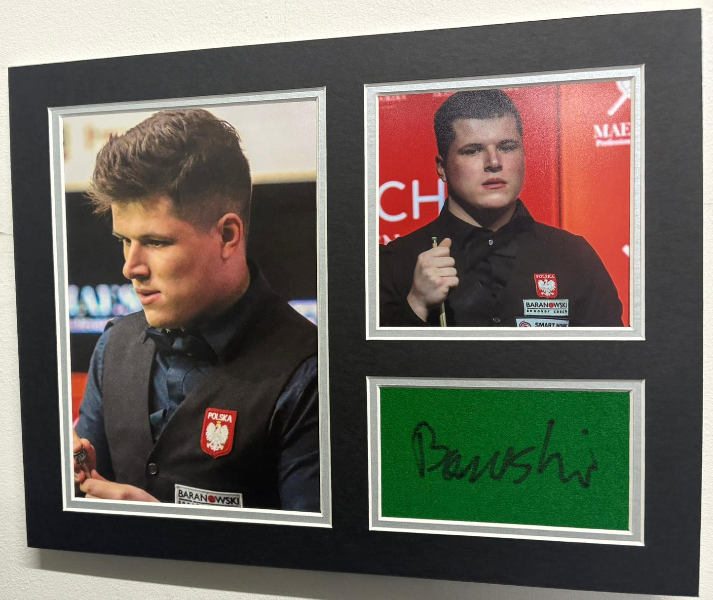 4x Polish National Snooker Champion Mateusz Baranowski Signed Baize Display + COA