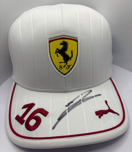 Charles Leclerc #16 Scuderia Ferrari Formula One Driver Signed White Puma F1 Cap + COA