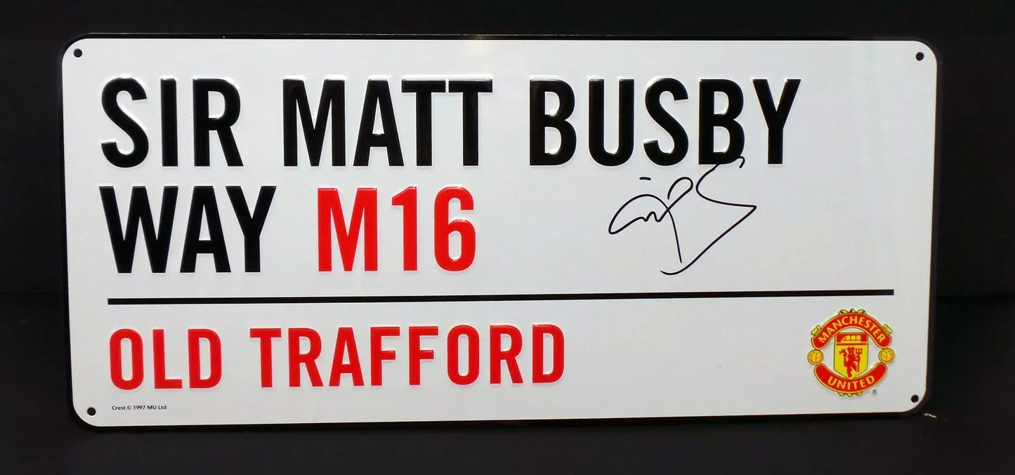 Peter Schmeichel Signed Manchester United FC (Sir Matt Busby Way) Street Sign with COA