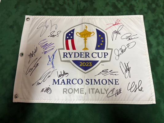 2023 Ryder Cup Team Europe Golf Flag Signed by 17 inc Molinari Lowry Rose + COA