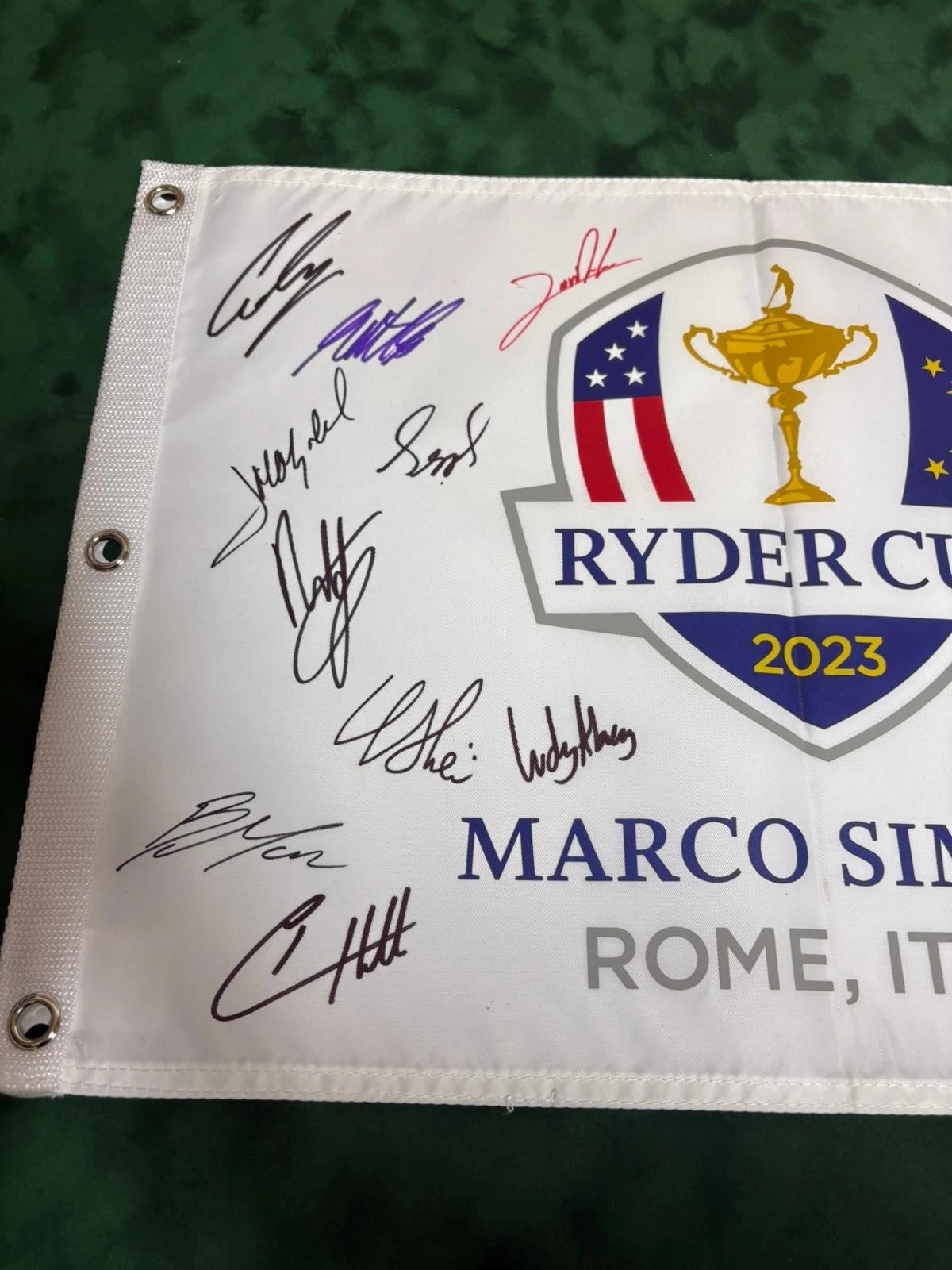 2023 Ryder Cup Team Europe Golf Flag Signed by 17 inc McIlroy Rahm Rose + Dealer COA