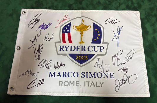 2023 Ryder Cup Team Europe Golf Flag Signed by 17 inc McIlroy Rahm Rose + Dealer COA