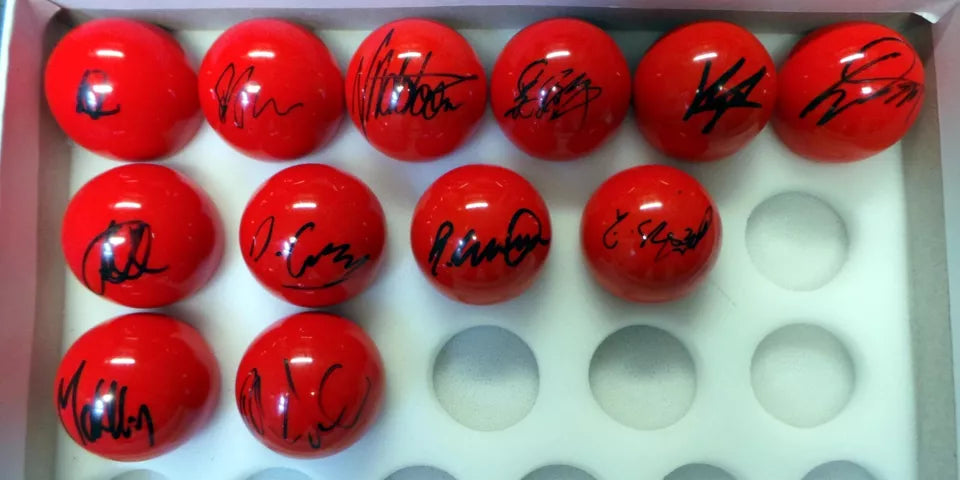 RARE Set of 32 Signed RED Snooker Balls by 2023 Crucible Players + Dealer COA